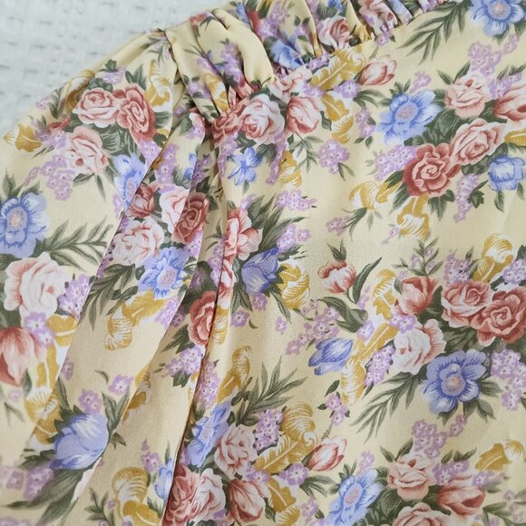 Vintage Leslie Fay Yellow Floral Prairie Cottagecore Midi Dress Size 18 (XL Fit) - Picture 8 of 16